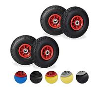 Relaxdays Roue de Diable, 4X Roue de brouette Caoutchouc, 3.00-4", 260 x 85 mm, pour axe de 20 mm, Noir-Rouge