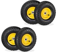Relaxdays Lot de 4 Roues de Diable 4.10/3.50-4, pneus de Rechange, axe de 16 mm, 136 kg Max., 260x85 mm, Noir - Jaune