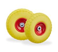 Relaxdays Roue de Diable, Lot de 2, Caoutchouc, 260x85 mm, increvables, 16 mm, 4.1/3.5-4 essieu, jusqu'à 150 kg, Jaune-Rouge