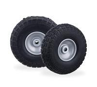 Relaxdays Roue de Diable, Lot de 2, en Caoutchouc, increvables, 260 x 85, essieu de 16 mm, 4.1/3.5-4, jusqu'à 150 kg, Gris-Noir