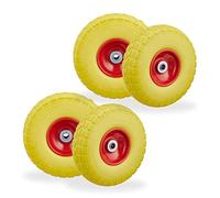 Relaxdays Roue de Diable, Lot de 4, Caoutchouc, 260x85 mm, increvables, 16 mm, 4.1/3.5-4 essieu, jusqu'à 150 kg, Jaune-Rouge