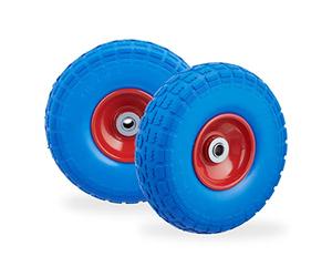 Relaxdays Roue de Diable, Lot de 4, Caoutchouc, 260x85 mm, increvables, 16 mm, 4.1/3.5-4 essieu, jusqu'à 150 kg, Bleu-Rouge