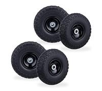 Relaxdays Roue de Diable, Lot de 4, en Caoutchouc, 260x85 mm, increvables, 16 mm, 4.1/3.5-4 essieu, jusqu'à 150 kg, Noir