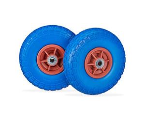 Relaxdays Roue de Diable, Lot de 4, en Caoutchouc, increvables, 260 x 85, essieu de 16 mm, 4.1/3.5-4, jusqu'à 150 kg, Noir-Gris