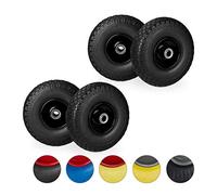 Relaxdays Roue de Diable, Lot de 4, Roue de brouette Caoutchouc, pour axe de 20 mm, 3.00-4", 260 x 85 mm, Noir
