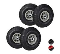 Relaxdays Roue de Diable, Lot de 4, Roues de brouette, Roue de Rechange axe,3.00-4, Caoutchouc 260x85 mm 80 kg, Noir - Gris