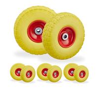 Relaxdays Roue de Diable, Lot de 8, Caoutchouc, 260x85 mm, increvables, 16 mm, 4.1/3.5-4 essieu, jusqu'à 150 kg, Jaune-Rouge