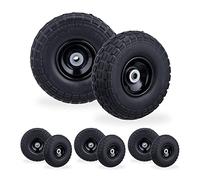 Relaxdays Roue de Diable, Lot de 8, en Caoutchouc, 260x85 mm, increvables, 16 mm, 4.1/3.5-4 essieu, jusqu'à 150 kg, Noir