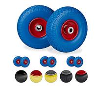 Relaxdays Roue de Diable, Lot de 8, Roue de brouette Caoutchouc, pour axe de 20 mm, 3.00-4", 260 x 85 mm, Bleu-Rouge