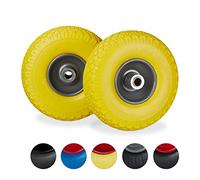 Relaxdays Roue de Diable, Lot de 8, Roue de brouette Caoutchouc, pour axe de 20 mm, 3.00-4", 260 x 85 mm, Jaune-Gris