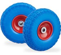 Relaxdays Roue de Diable Set de 2, Caoutchouc 260x85 mm, increvables, 16 mm, 4.1/3.5-4 essieu, jusqu'à 150kg, Bleu-Rouge