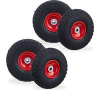 relaxdays Roue de diable PU en kit de 4 pièces noir-rouge