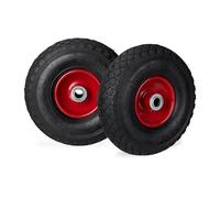Relaxdays Roue de diable roue brouette set de 2, roue de rechange, caoutchouc 3.00-4, 100 kg, 260 x 85 mm, noir-rouge