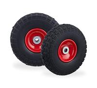 Relaxdays Roue de Diable Set de 2, Caoutchouc 260x85 mm, increvables, 16 mm, 4.1/3.5-4 essieu, jusqu'à 150kg, Noir-Rouge