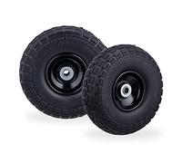 Relaxdays Roue de Diable Set de 2, Caoutchouc 260x85 mm, increvables, 16 mm, 4.1/3.5-4 essieu, jusqu'à 150kg, Noir