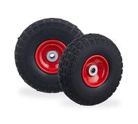 Relaxdays Roue de diable Set de 2, caoutchouc 260x85 mm, increvables, 16 mm, 4.1/3.5-4 essieu, jusqu'à 150kg, noir-rouge