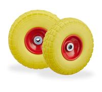 Relaxdays Roue De Diable Set De 2, Caoutchouc 260x85 Mm, Increvables, 16mm, 4.1/3.5-4 Essieu, Jusqu'à 150kg, Jaune-rouge