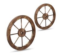 Relaxdays Roue décorative, lot pratique de 2, bois de sapin, marron | design rustique, pour le jardin ou la terrasse