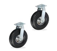 Relaxdays Roue pivotante, Lot de 2, pneumatique, 3.00-4, Plaque en Acier, Charge Lourde, 120 kg chacune, argenté/Noir