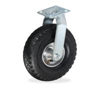 Relaxdays Roue pivotante, 3.00-4, pneumatique, Plaque en Acier, Roulette Charge Lourde, jusqu'à 120 kg, Noir/argenté