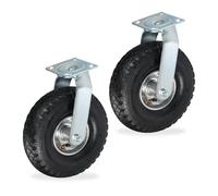 Relaxdays Roue pivotante, Lot de 2, pneumatique, 3.00-4, Plaque en Acier, Charge Lourde, 120 kg chacune, argenté/Noir