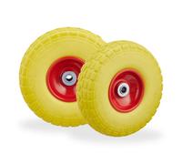 Relaxdays Roue de Diable Set de 2, Caoutchouc 260x85 mm, increvables, 16mm, 4.1/3.5-4 essieu, jusqu'à 150kg, Jaune-Rouge