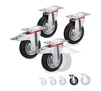 Relaxdays Roues Charge Lourde Jeu de 4, pivotent à 360°, roulement à Billes, 2 Freins, capacité 400 kg, 160 mm, Noires