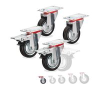 Relaxdays Roues charge lourde jeu de 4, pivotent à 360°, roulement à billes, 2 freins, grande capacité, 75 mm, 200kg