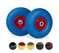 relaxdays Roues de diable à bandage pneumatique bleu, rouge Jantes en acier, axe 2,0 cm