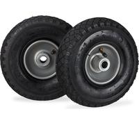 Relaxdays Roue de diable roue brouette set de 2, roue de rechange, caoutchouc 3.00-4, 100 kg, 260 x 85 mm, noir-gris 10026065_957
