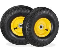 relaxdays 2 Roues pour Diable 4.1/3.5-4, avec air, axe de 136 mm, Jusqu’à 136 kg, Jantes Acier 260x85 mm, Noir-Jaune