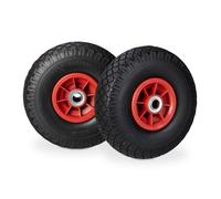 relaxdays Roues de diable à pneus gonflables noir, rouge Jantes en caoutchouc plein, axe 2,0 cm