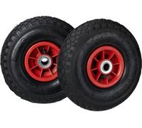Relaxdays Diable Set de 2 brouette, Roue de Rechange axe,3.00-4, Caoutchouc 260x85 mm 80 kg, Noir-Rouge