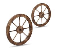 Relaxdays Roues décoratives en bois, lot 2, décoration jardin, terrasse, roue chariot rustique, style Far West, marron