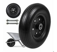 Relaxdays Roues Diable 2 pcs 4.00-6, Caoutchouc Plein, Roues complètes Jante Acier, avec axe, Rechange brouette, Noir