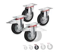 Relaxdays Roues Charge Lourde Jeu de 4, pivotent à 360°, roulement à Billes, 2 Freins, capacité 320 kg, 125 mm, Noires
