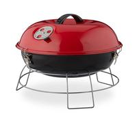 Relaxdays Rouge Barbecue Rond, Portable, Couvercle, Pique Nique, Grosse Surface de Cuisson,Charbon de Bois d.36 cm