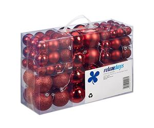 Relaxdays, rouge, Lot de 100, Décoration, polies, scintillantes et luisantes, Boule de Noël ∅ 3, 4&6 cm, polystyrène, 7 x 6 x 6 cm