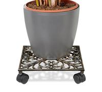 Relaxdays Porte-plantes carré à roulettes en fonte aluminium support pot de fleurs 4 roues plateau métal design style antiquités stable et résistant, bronze 27,5 x 27,5 cm
