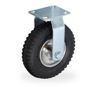 Relaxdays Roulette Fixe, 2.50-4, Roue pneumatique, Caoutchouc, Plaque en Acier, 120 kg, Noir et argenté