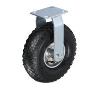 Relaxdays Roulette Fixe, 3.00-4, Roue pneumatique, Caoutchouc, Plaque en Acier, 120 kg, argenté/Noir