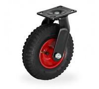 Relaxdays Roulette pivotante pneumatique 2,50-4, Plaque Acier, jusqu'à 120 kg, Noir/Rouge, 14x20x26 cm