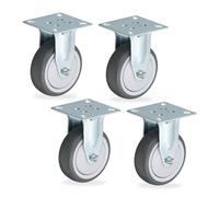 Relaxdays roulettes Fixes, Lot de 4, 75 mm, 280 kg, TPR, Plaque en Acier, roulement à Billes, sans Bruit, Gris/argenté