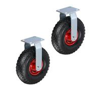 Relaxdays roulettes Fixes Lot de 2, 3.00-4, Roue pneumatique, Caoutchouc, Plaque Acier, 120 kg, Noir/Rouge