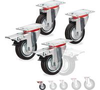 Relaxdays Roues Charge Lourde Jeu de 4, pivotent à 360°, roulement à Billes, 2 Freins, Grande capacité, 75 mm, 200kg