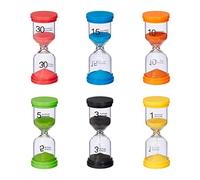 Relaxdays Sablier décoratif en lot, 6 durées d’écoulement (1, 3, 5, 10, 15, 30 Min), H x D : 11 x 4,5 cm, Multicolore