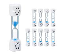 Relaxdays Sabliers brossage de Dents, Lot de 10, pour Enfants, minuteurs, 3 Minutes, Silencieux, Verre/Sable, Blanc-Bleu