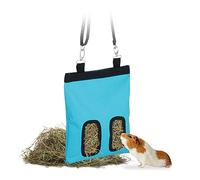 Relaxdays Sac à Foin pour Petits Animaux, en Tissu, HxL : 31 x 25 cm, mangeoire Lapin, Cochon d'Inde, Bleu/Noir