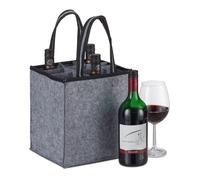Relaxdays Sac à récipients, 9 bouteilles, Porte-boissons, pour vin, bière, consignes, collecteur, 45x24x24 cm, gris