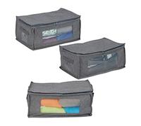 Relaxdays Sac de Rangement, Jeu de 3, Pliable, avec Fermeture éclair, Dessous de lit, en Tissu, 20x45x30 cm, Gris